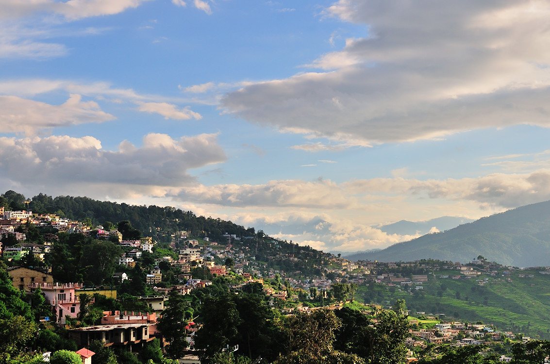 Hillside town and valley landscape in Almora, Uttarakhand